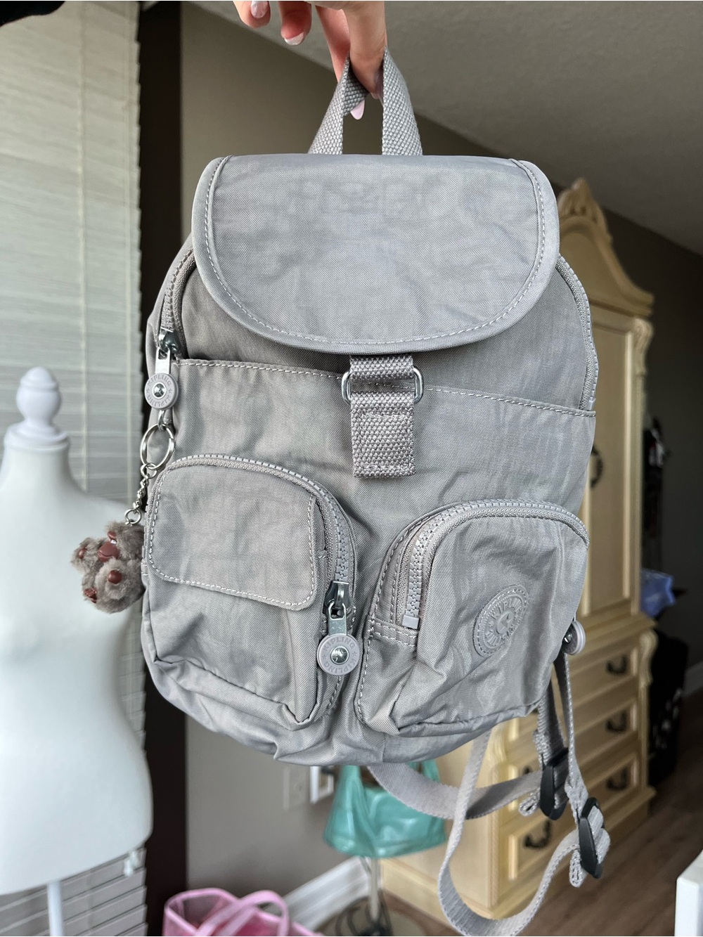 NWOT Kipling Gray “Lovebug” Casual Mini Backpack